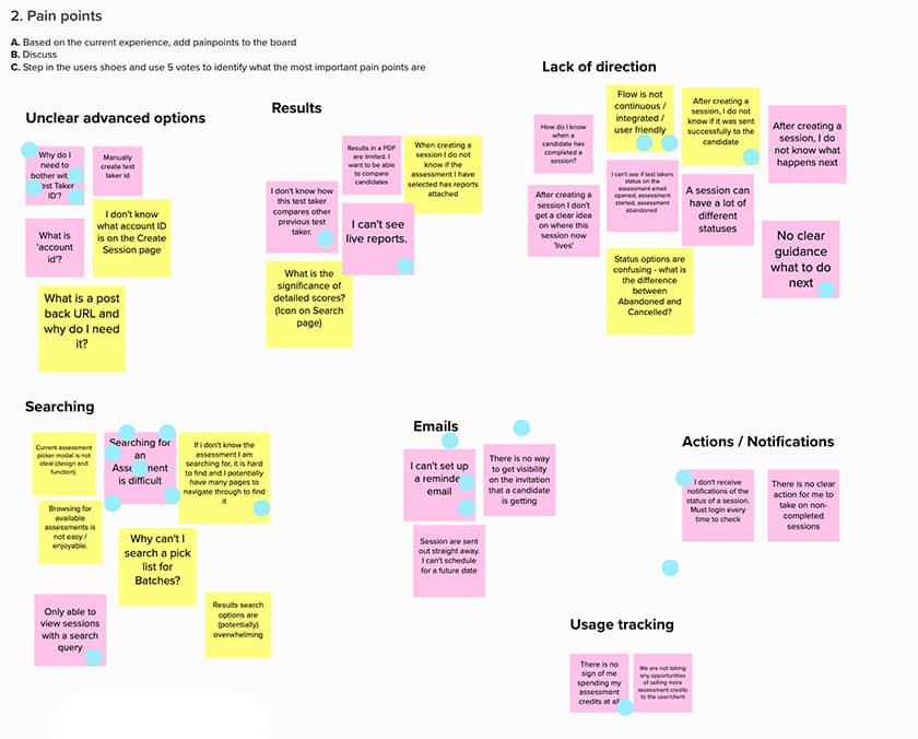 Voting on the importance of certain pain points